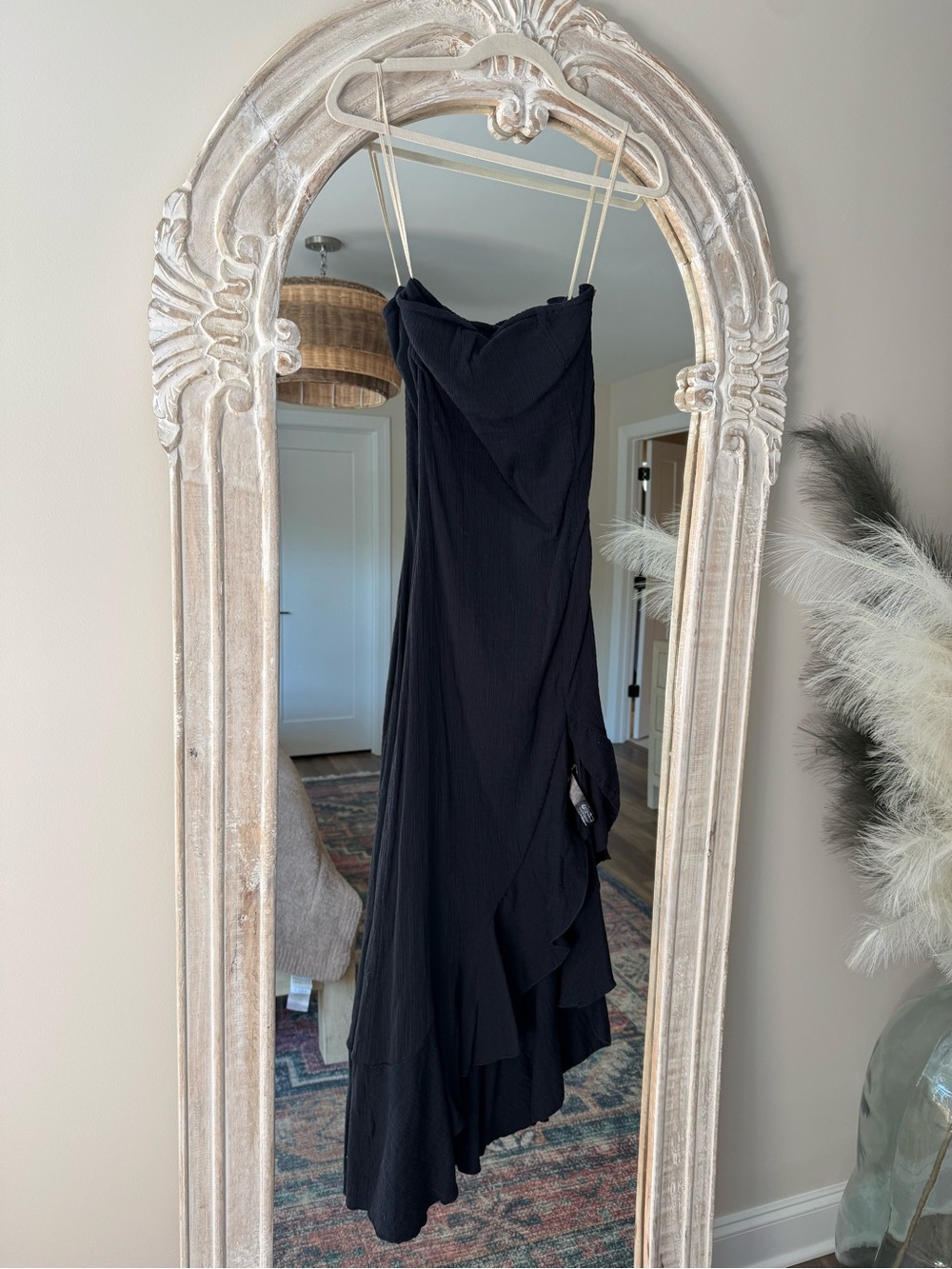 Free People Black Asymmetrical Ruffle Slip Dress